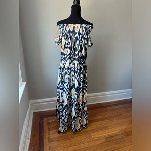 Mer St. Barth Limited Edition Ikat Cotton Off the Shoulder Maxi Dress. One Size